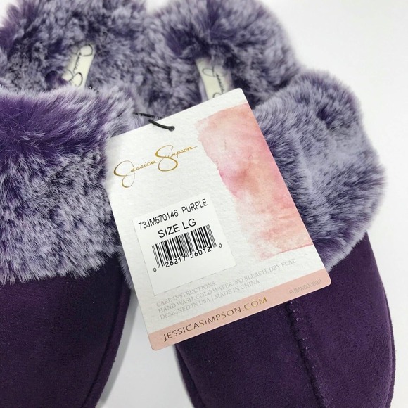 Jessica Simpson Faux Fur Slippers Shoes Memory Foam Purple Women's Sz L 8-9 NWT - Picture 7 of 10